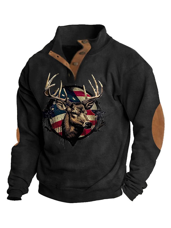 Men's Western Style Printed Stand Collar Button Sweatshirt