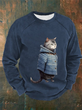 Men's Funny Winter Art Cute Cat Print Casual Sweatshirt