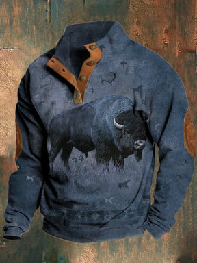 Retro Casual Men's Western Style Yak Print Sweatshirt