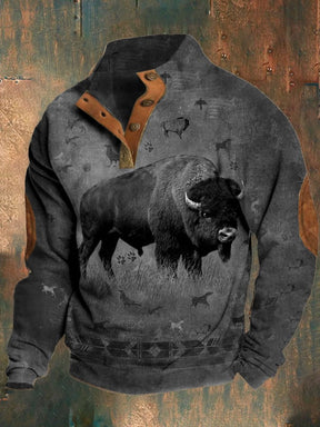 Retro Casual Men's Western Style Yak Print Sweatshirt