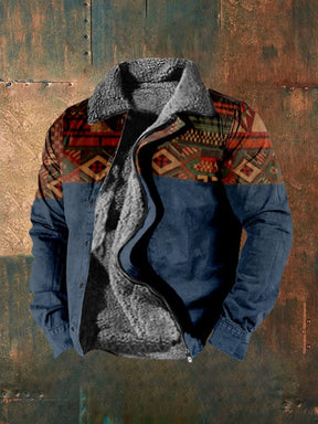 Men'S Retro Printed Velvet Lapel Jacket