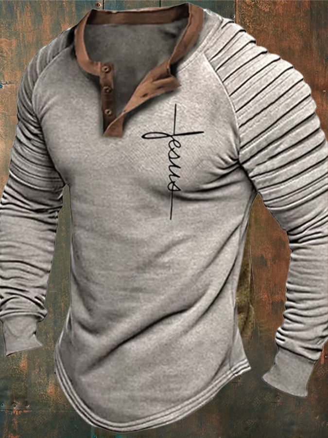 Men's Retro Faith JESUS Printed Daily Long Sleeve Top