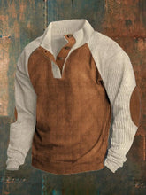 Men's Solid Color Ribbed Button-Down Casual Pullover