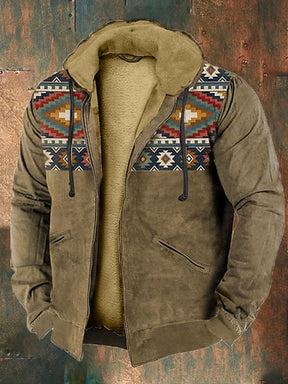 Men'S Retro Western Print Cotton Zipper Outerwear