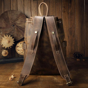 Vintage Small Leather Backpack Drawstring