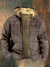 Men's Retro Western Print Velvet Zip Outerwear