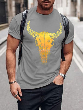 Men's Western Bull Skull Print T-Shirt