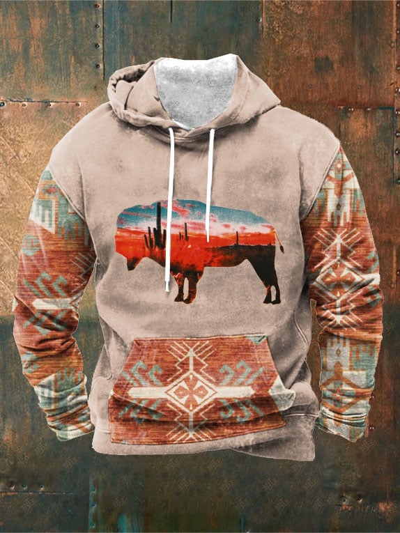 Men's Retro Ethnic Print Casual Hoodie