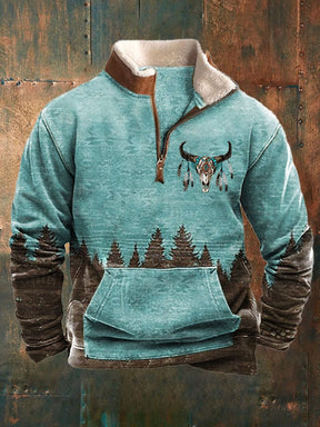 Men'S Retro Printed Long Sleeve Lapel Sweatshirt