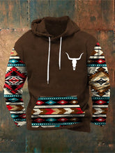 Men's Ethnic Geometric Contrast Retro Hoodie