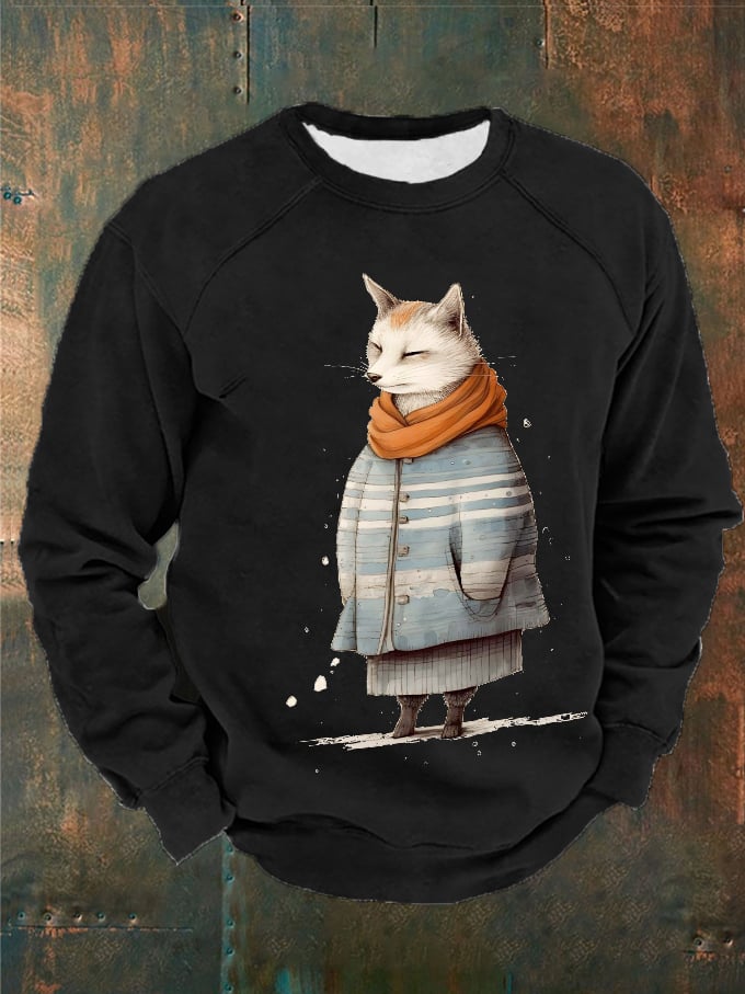 Men's Winter Funny Cute Wonderland Clothing Fox Printed Sweatshirt