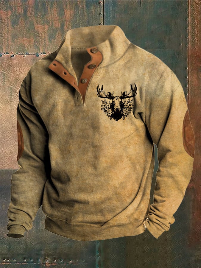 Men's Retro Western Color Block Print Long Sleeve Sweatshirt