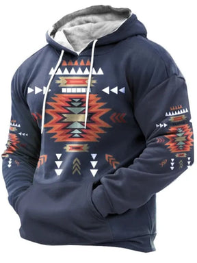 Men's Casual Western Print Long Sleeve Hooded Sweatshirt