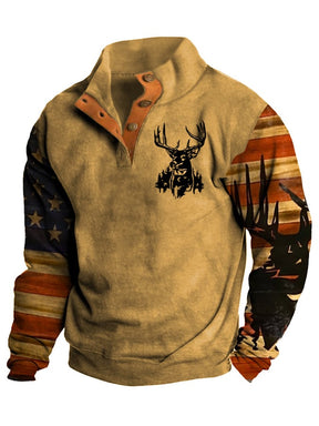 Men's Western Style Printed Stand Collar Button Sweatshirt