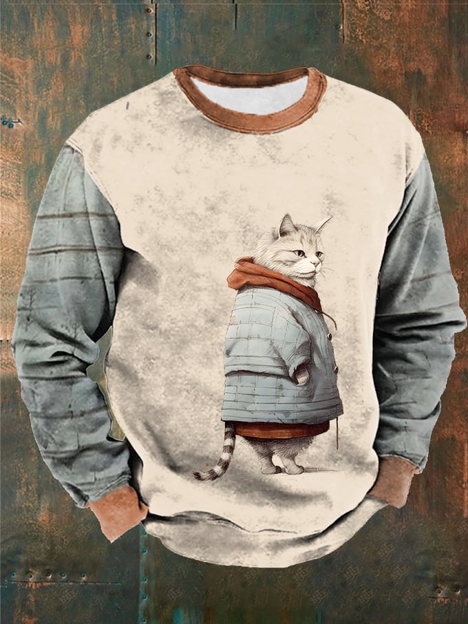 Men's Winter Funny Cute Wonderland Clothing Cat Printed Sweatshirt