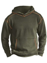 Men's Fashion Retro Hooded Contrast Line Design Warm Casual Sweatshirt