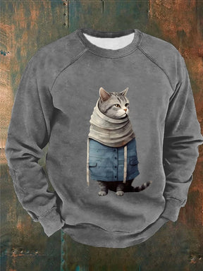 Men's Funny Winter Art Cute Cat Print Casual Sweatshirt