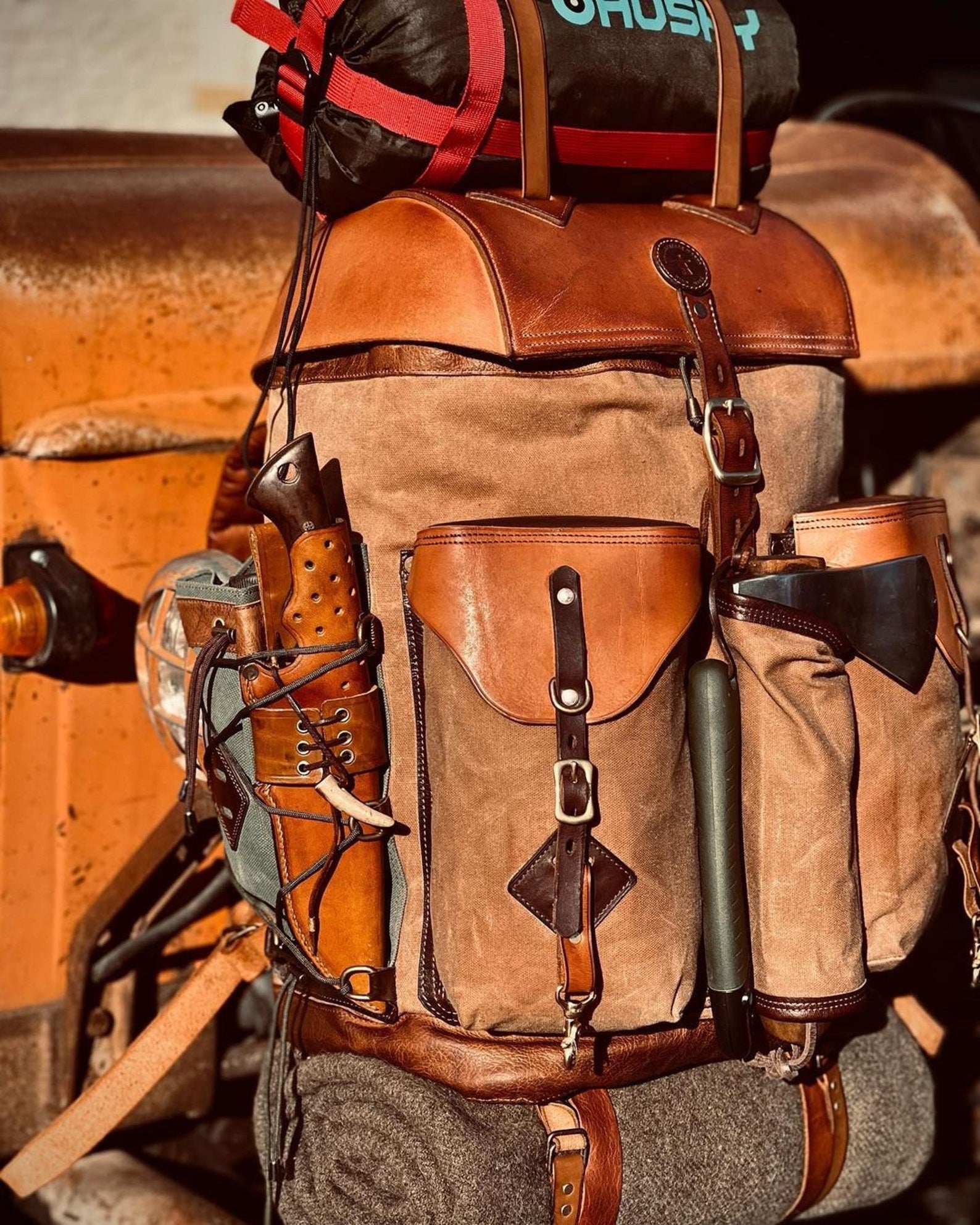 Handmade Leather, Waxed Backpack for Travel, Camping