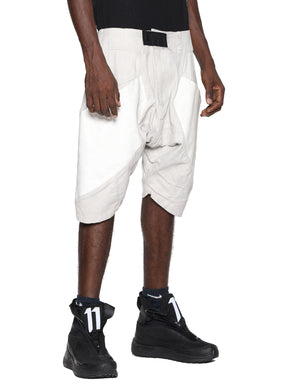 DUST WHITE DYED PANEL PRINTED LINEN SHORTS