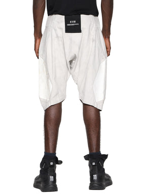 DUST WHITE DYED PANEL PRINTED LINEN SHORTS