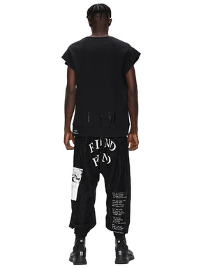 FIEND FIEND PRINTED DROP-CROTCH MESH COTTON LOUGNE PANTS / BLACK