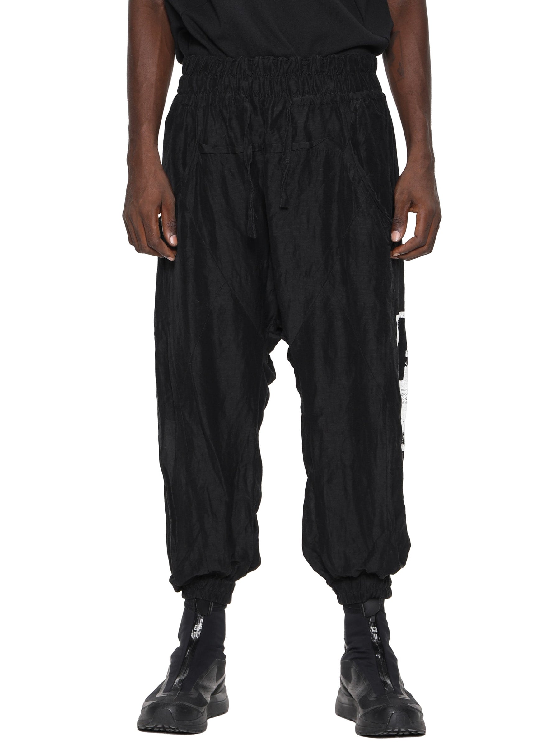 FIEND FIEND PRINTED DROP-CROTCH MESH COTTON LOUGNE PANTS / BLACK