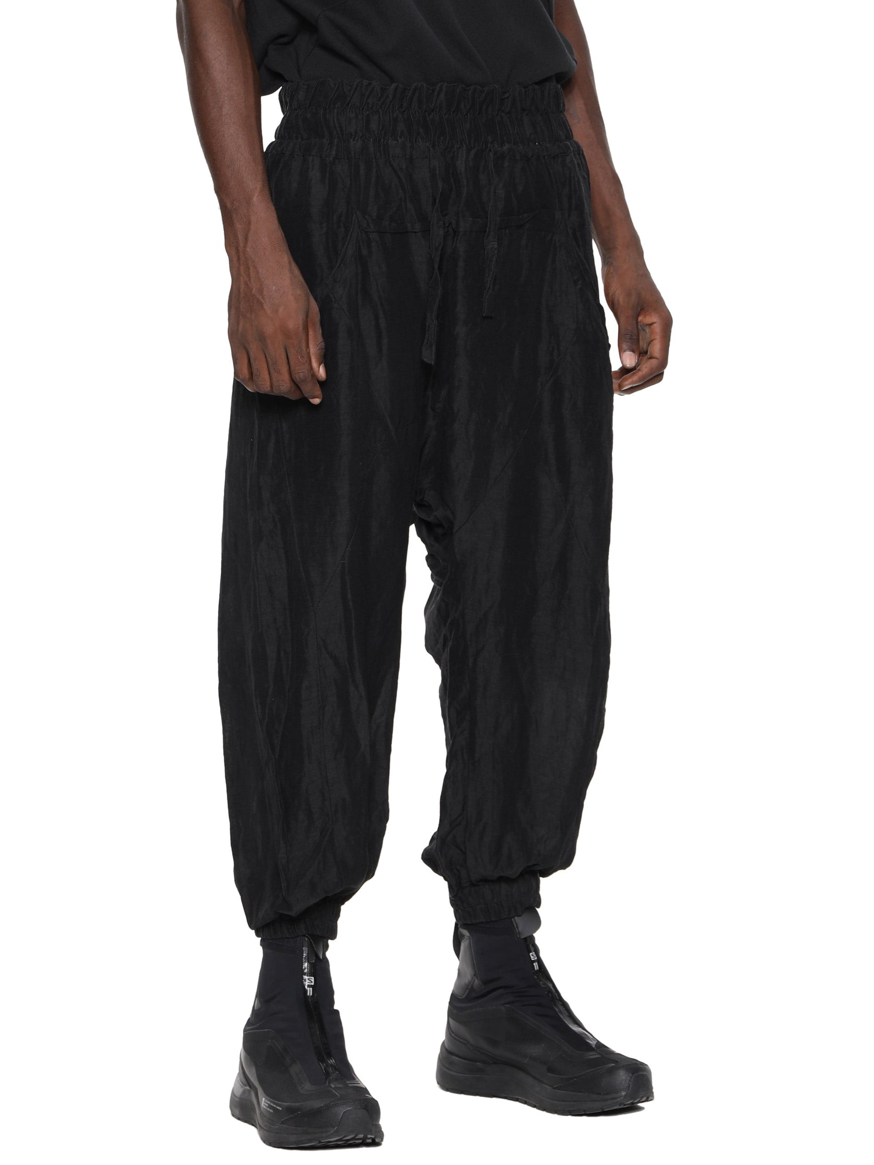 FIEND FIEND PRINTED DROP-CROTCH MESH COTTON LOUGNE PANTS / BLACK