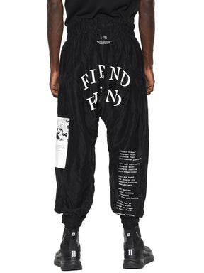 FIEND FIEND PRINTED DROP-CROTCH MESH COTTON LOUGNE PANTS / BLACK