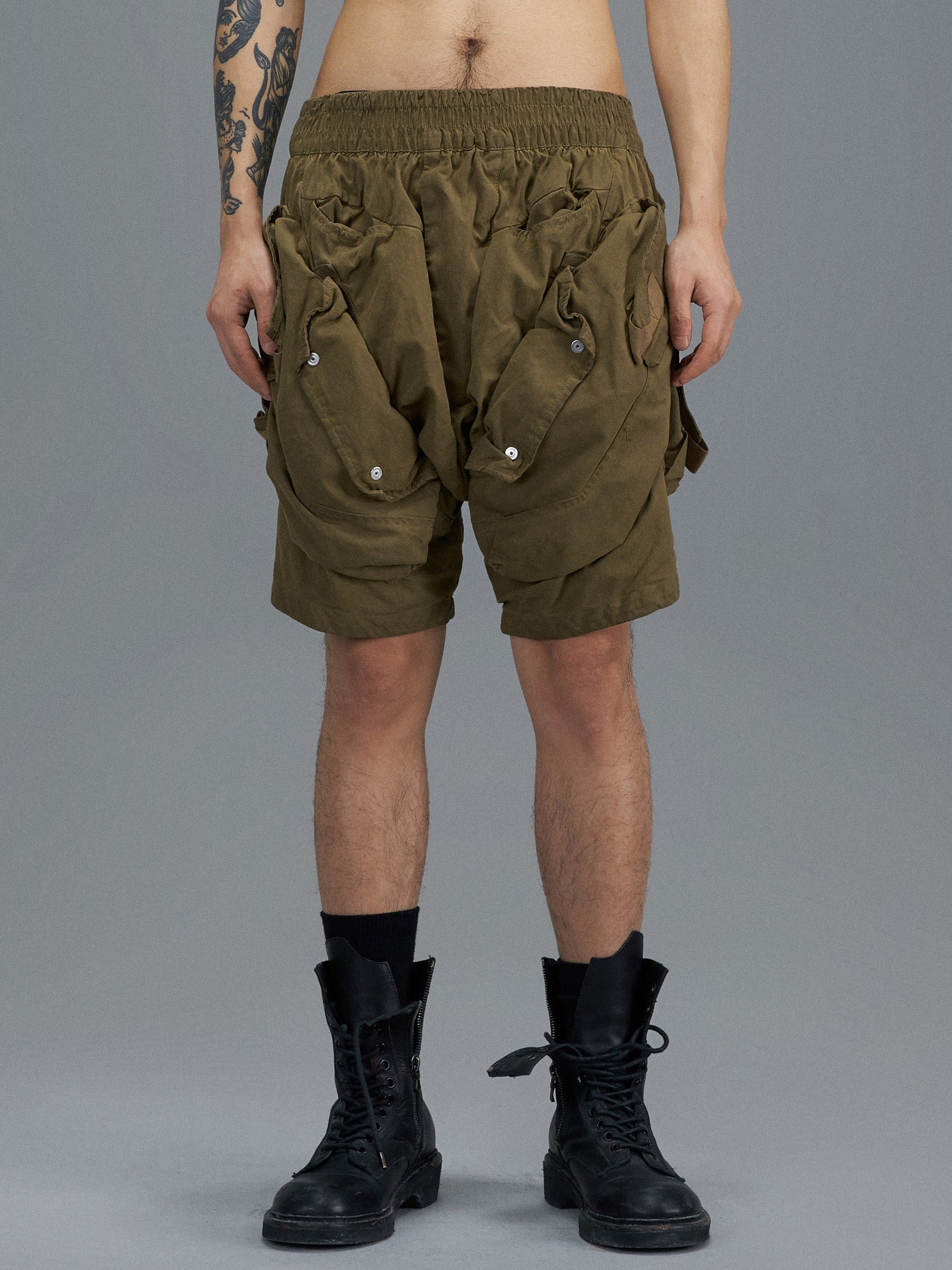 MULTI SNAP CARGO DENIM SHORTS - DRY WAX COATING