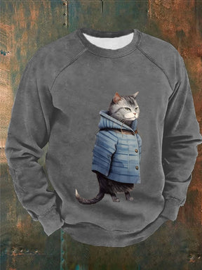 Men's Funny Winter Art Cute Cat Print Casual Sweatshirt