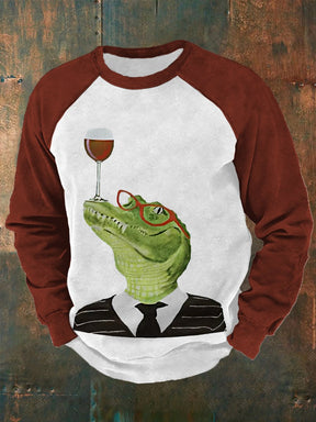 Men's Mr. Crocodile Red Wine Glass Print Sweatshirt