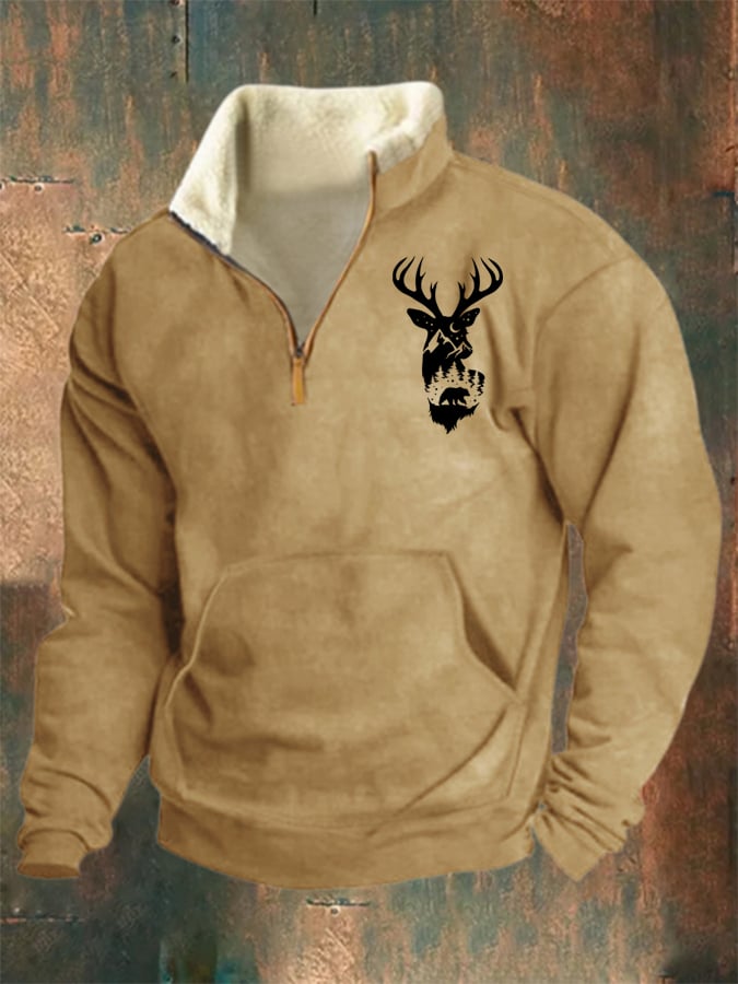 Men's Retro Western Style Arctic Velvet Stand Collar Sweatshirt