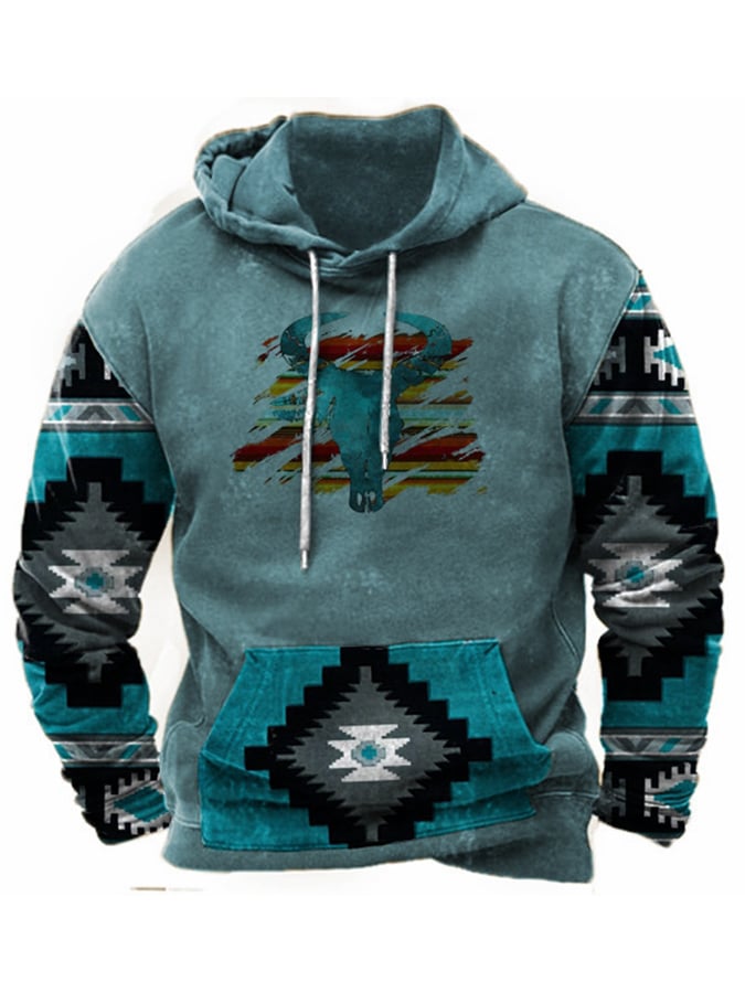 Fleece Fabric Western Print Hoodie