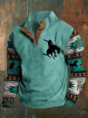 Men's Vintage Western Cowboy Rodeo Aztec Print Casual Pullover