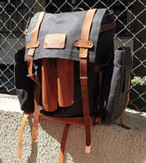 Handmade  Waxed Canvas Backpack with leather for Travel