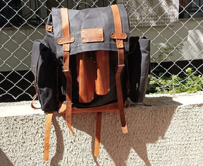 Handmade  Waxed Canvas Backpack with leather for Travel