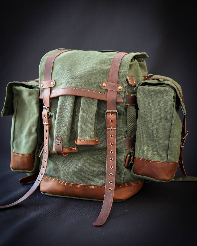 Handmade  Waxed Canvas Backpack with leather for Travel