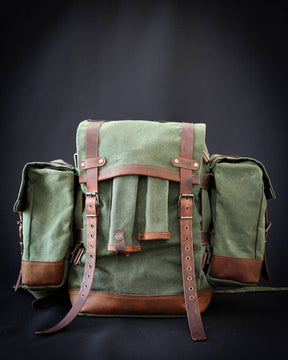 Handmade  Waxed Canvas Backpack with leather for Travel