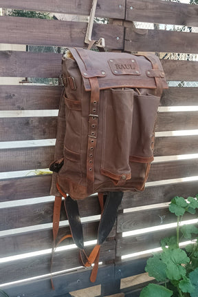 Handmade  Waxed Canvas Backpack with leather for Travel