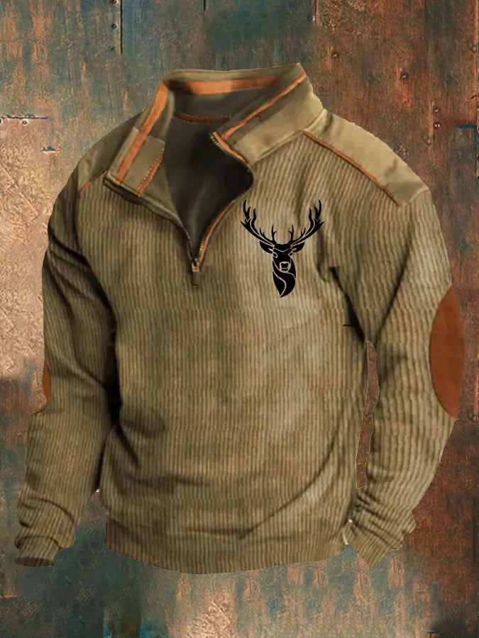 Casual Vintage Men's Western Style Zip Contrast Sweatshirt