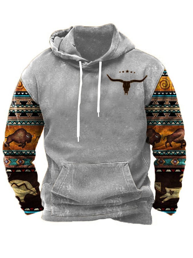 Men's Vintage Western Ethnic Print Casual Hoodie