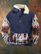 Men's Retro Ethnic Print Plush Half Open Collar Pullover