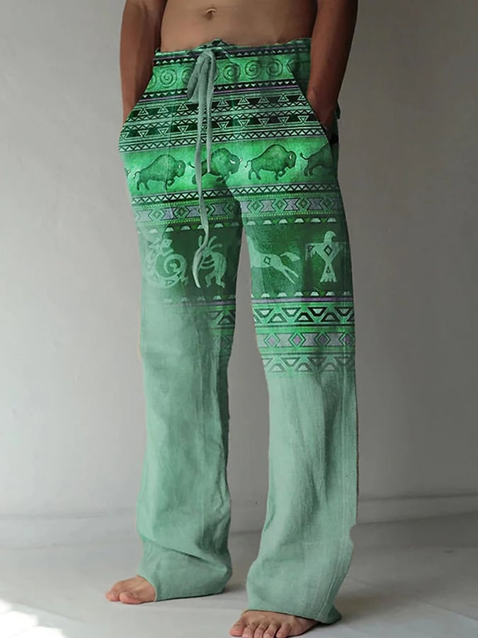 Men's Retro Casual Western Geometric Print Pants