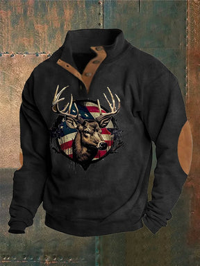 Men's Western Style Printed Stand Collar Button Sweatshirt