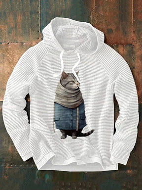 Men's Winter Art Cat Print Casual Hoodie