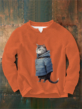 Men's Winter Art Cat Print Casual Sweatshirt