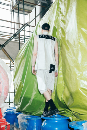 DUST WHITE DYED PANEL PRINTED LINEN SHORTS