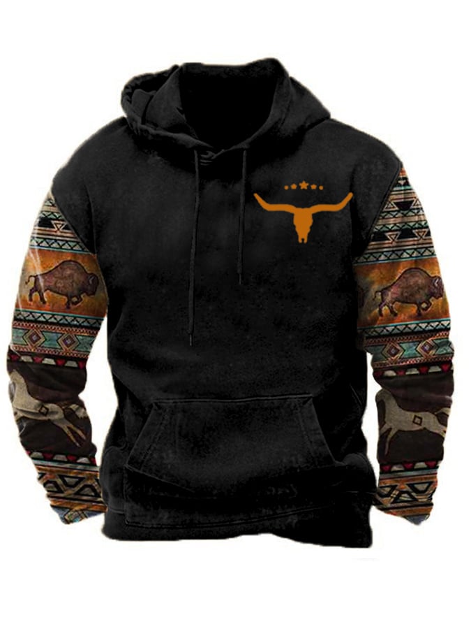 Men's Vintage Western Ethnic Print Casual Hoodie