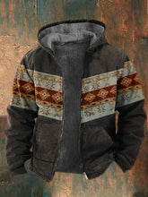 Men's Retro Western Print Velvet Zip Outerwear