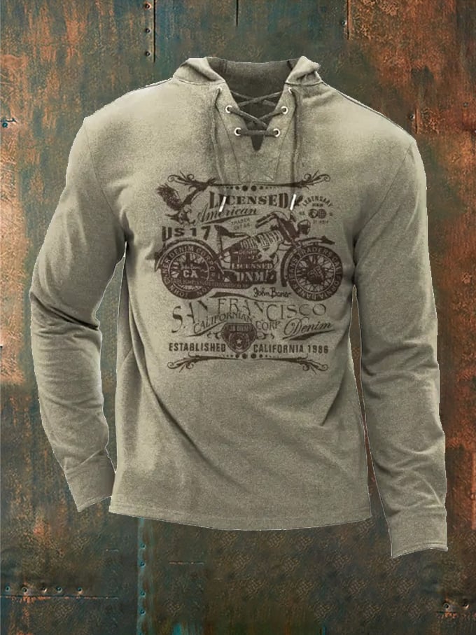 Men's Retro Motorcycle San Francisco California Print Hooded Sweatshirt